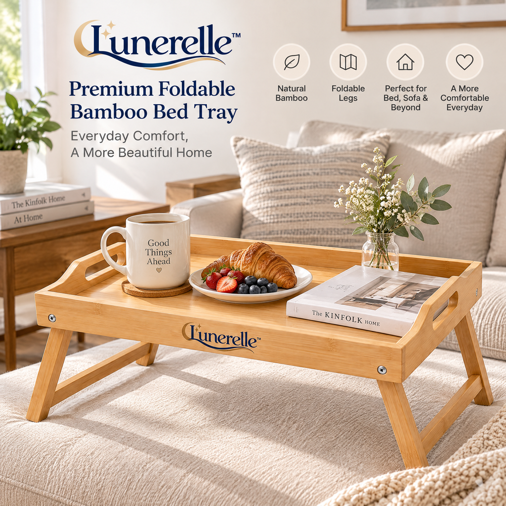 Lunerelle™ Premium Foldable Bamboo Bed Tray