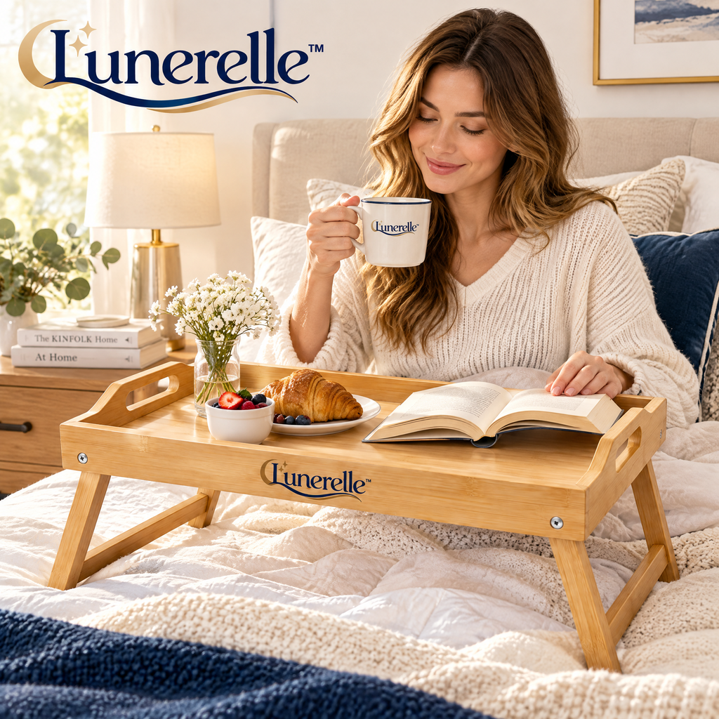 Lunerelle™ Premium Foldable Bamboo Bed Tray