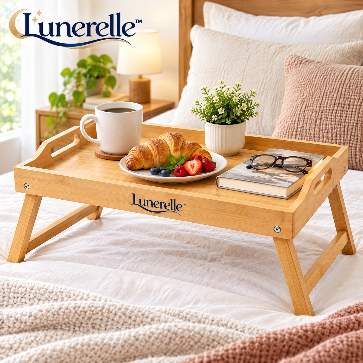 Lunerelle™ Premium Foldable Bamboo Bed Tray